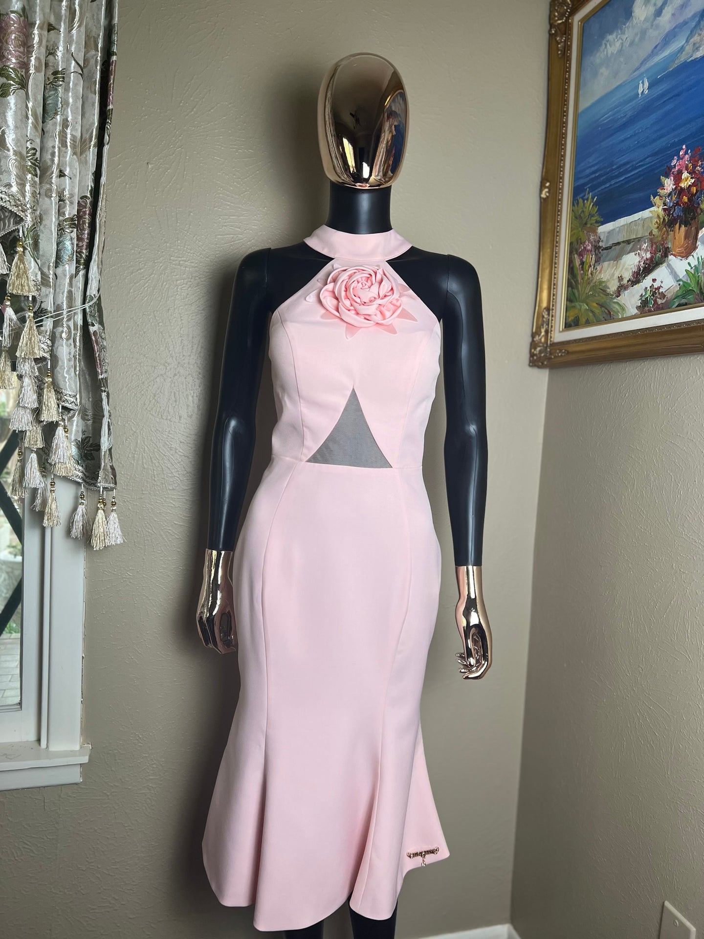 Rose Halter Cocktail Dress in Pink
