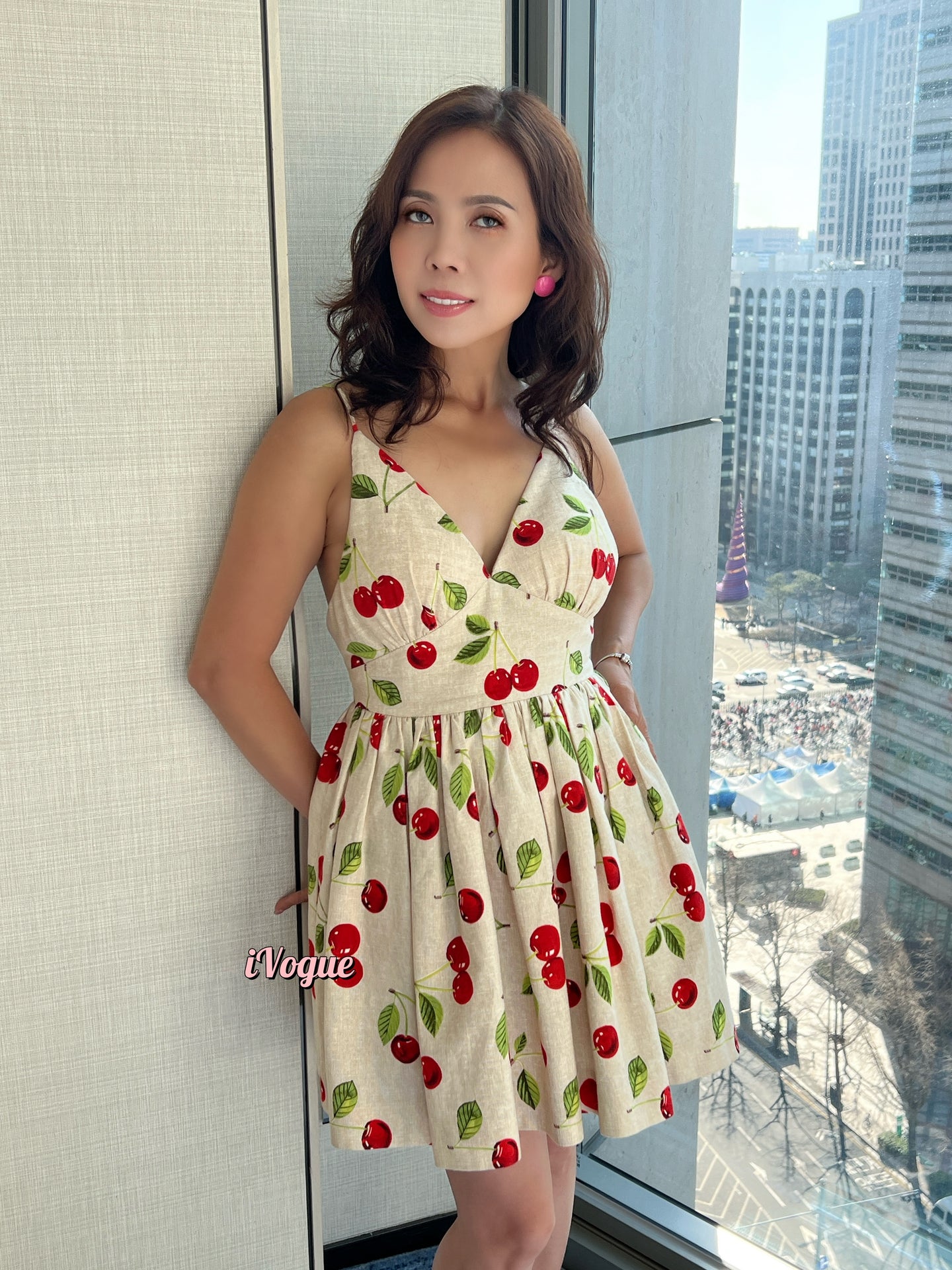 Cherry dress in cotton printed
