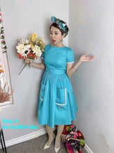 Load image into Gallery viewer, Lily Dress in &quot;AQUA&quot; Blue size S - Shop women style vintage, Audrey Hepburn jackets online -Christine
