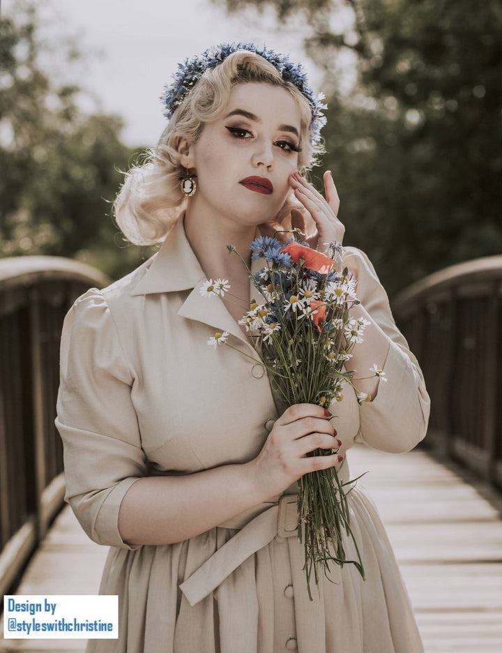 Kathy Dress in linen cream - Shop women style vintage, Audrey Hepburn jackets online -Christine