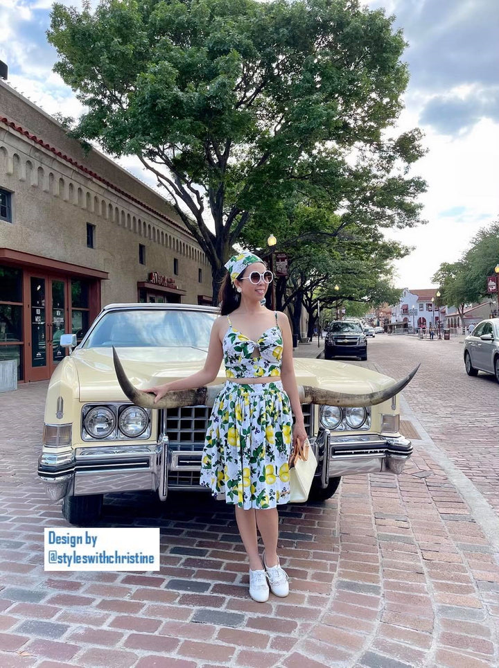 Julie skirt matching top in Lemon Print cotton - Shop women style vintage, Audrey Hepburn jackets online -Christine