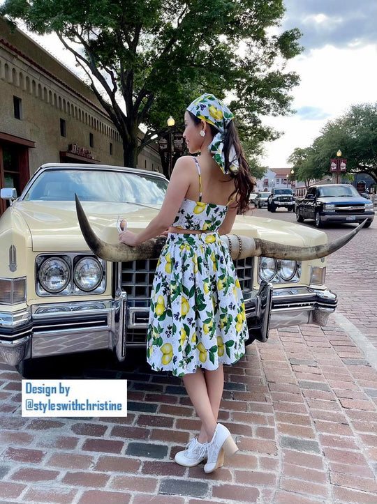 Julie skirt matching top in Lemon Print cotton - Shop women style vintage, Audrey Hepburn jackets online -Christine