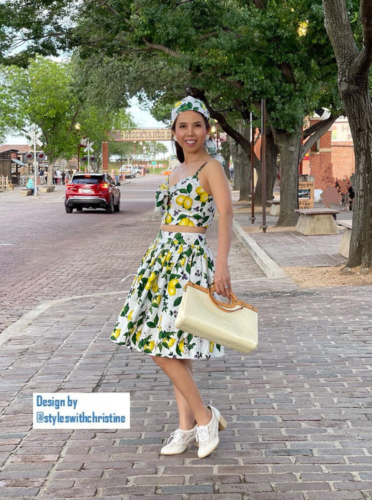 Julie skirt matching top in Lemon Print cotton - Shop women style vintage, Audrey Hepburn jackets online -Christine