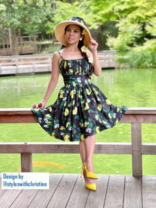 Lana Dress in lemon print cotton Size S - Shop women style vintage, Audrey Hepburn jackets online -Christine